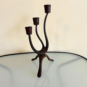 Vintage MCM Design Wavy Metal Candle Holders Brutilist 3 Arms 9 1/2" Mid Century